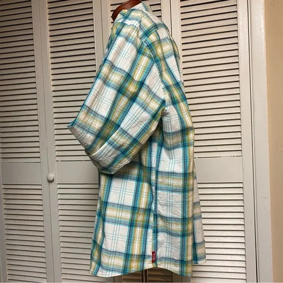 Wrangler Size 3XL Teal Navy White Plaid Western Workshirt - Picture 3 of 7